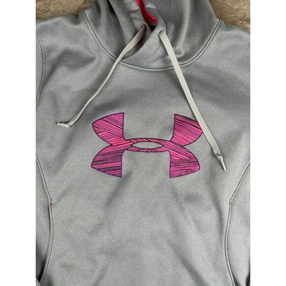 UNDER ARMOUR UA STORM COLD GEAR PULLOVER GRAY & PINK HOODED SWEATSHIRT HOODIE SM - Picture 2 of 8